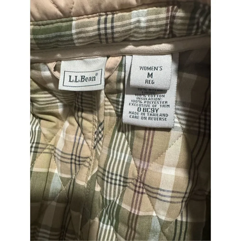 L.L. Bean quilted tan chore plaid lining Thermore jacket button front M - Picture 2 of 11